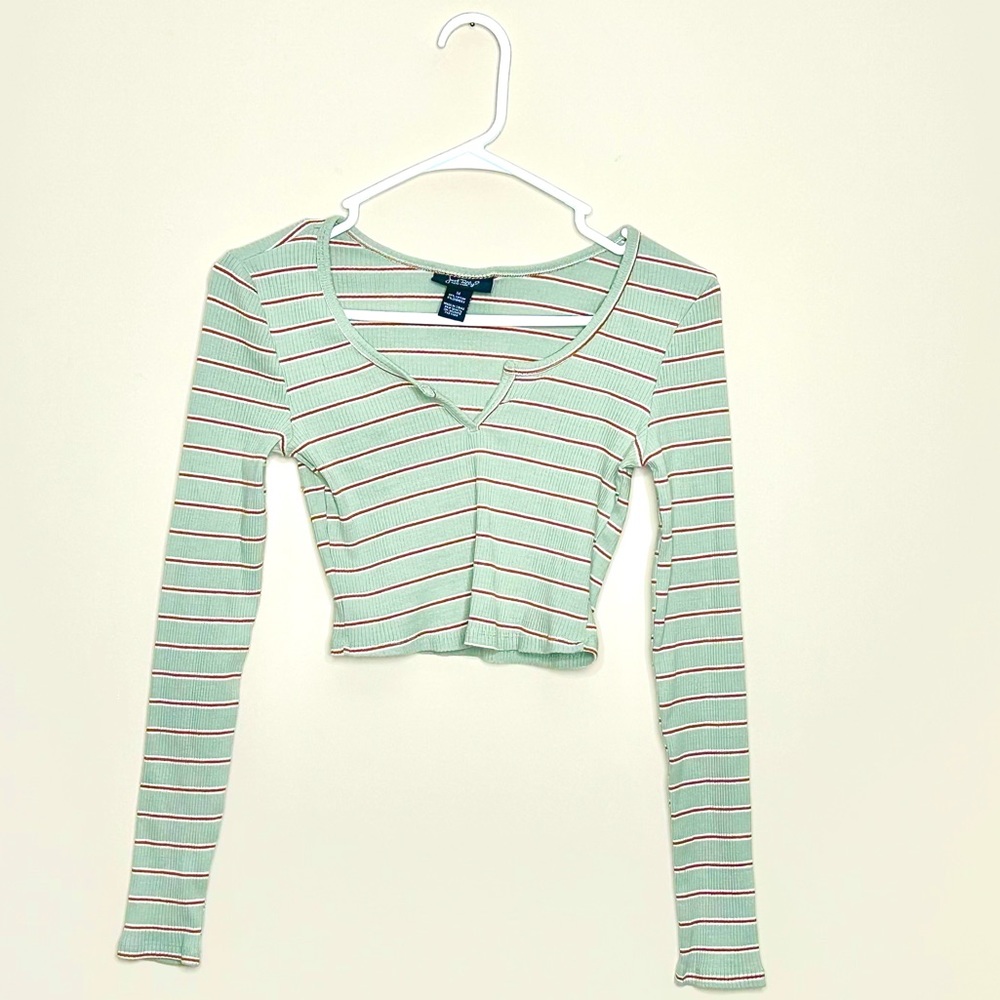 Mint green striped long sleeve crop top | Just Polly New York women’s
